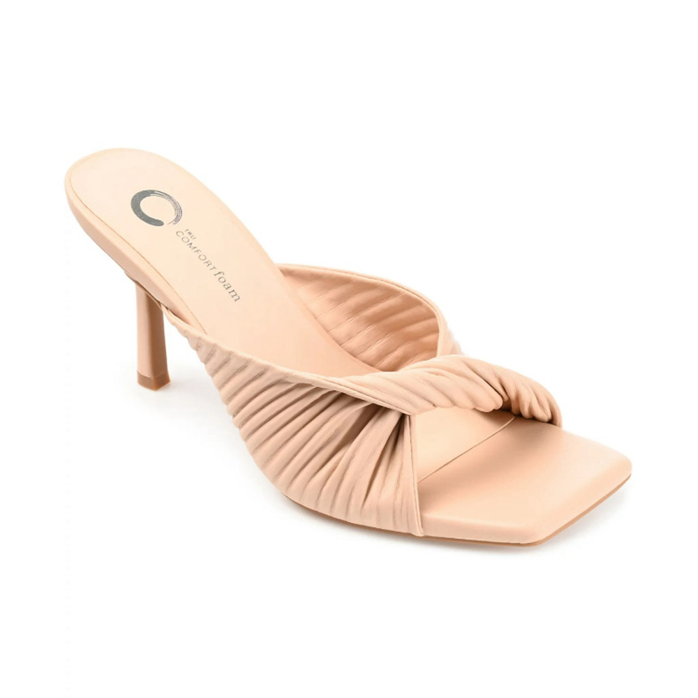 Journee Collection Women's 9 Beige Pleated Low-Heeled Dress Sandals / Shoes NIB
